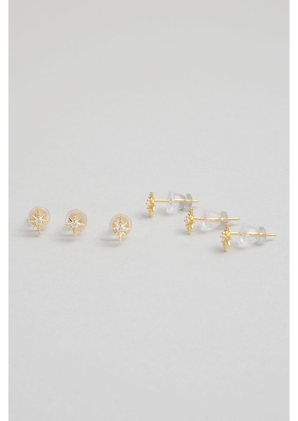 Kuzey Yıldızı 18 Ayar Sarı Altın Kaplama Gümüş Çoklu Küpe