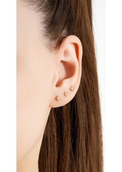 Kuzey Yıldızı 18 Ayar Sarı Altın Kaplama Gümüş Çoklu Küpe modelleri