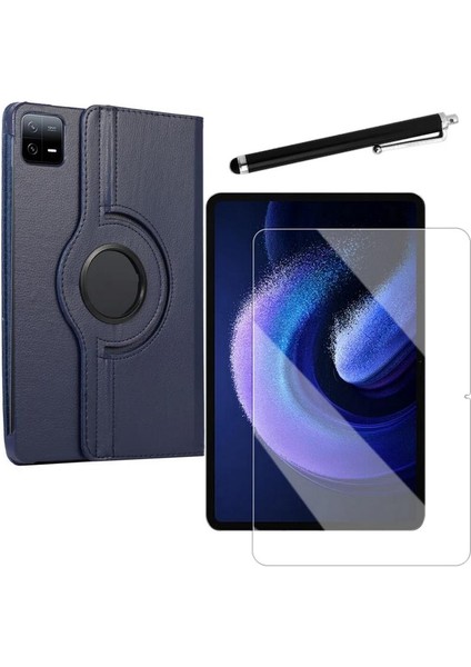 Xiaomi Mi Pad 6 Kılıf 360 Dönerli Standlı Kapaklı+ Temperli Cam Ekran Koruyucu + Kalem