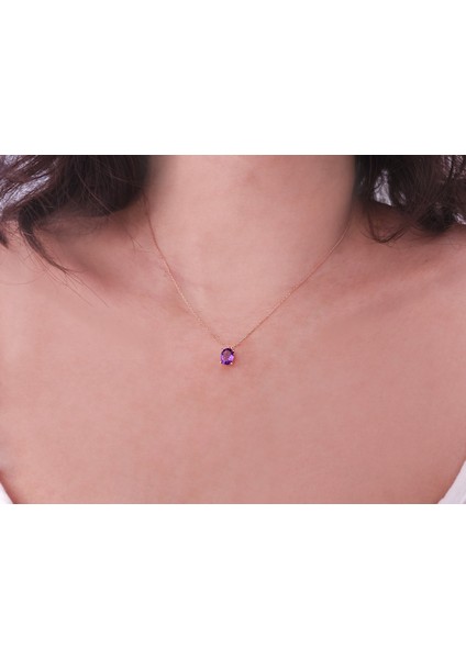 Oval Ametist Taşlı Esila Kolye 0402P0017 modelleri