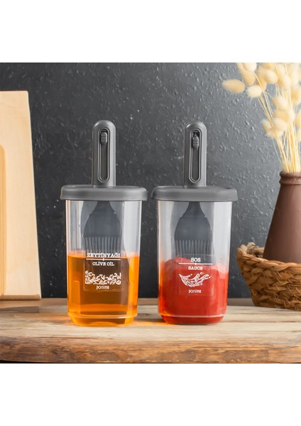 0520 2'li Silikon Fırçalı Yağlık - Yağdanlık Erzak Saklama Kabı Sosluk 350 cc