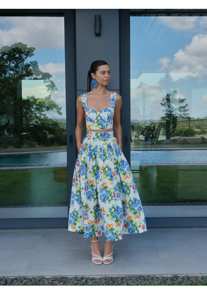 Cepli Desenli Uzun ravello etek Mavi indirimleri