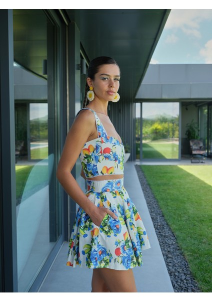 Desenli Cepli Mini ravello etek Mavi modelleri