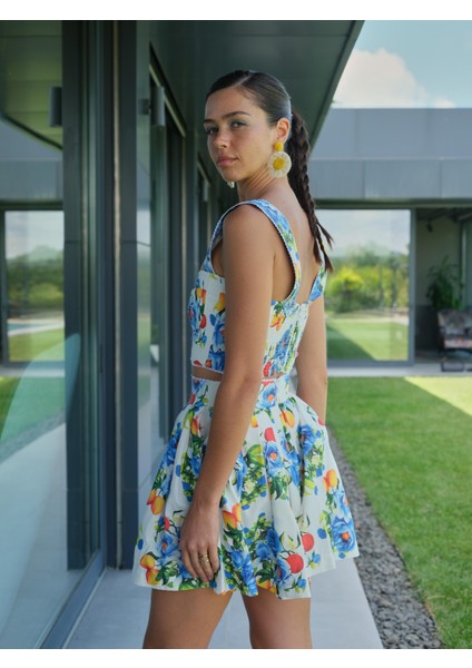 Desenli Cepli Mini ravello etek Mavi fırsatları