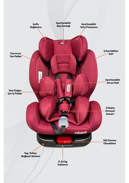 Topfix 0-36 Kg 360° Dönebilen Isofix'li Oto Koltuğu