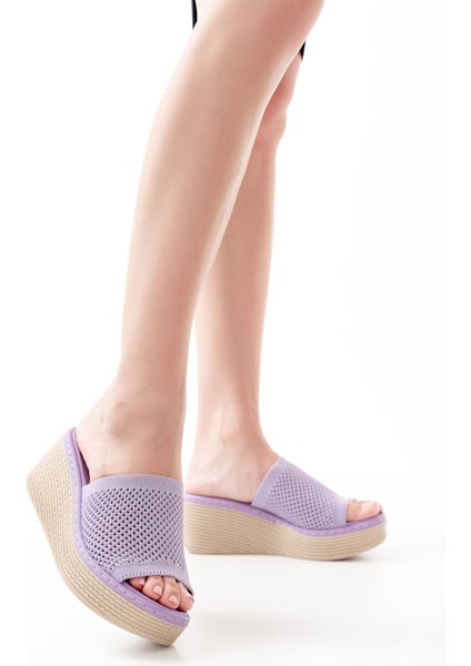 232-460 Lila Triko Günlük Ortopedik Dolgu Topuk Kadın Terlik fiyatları