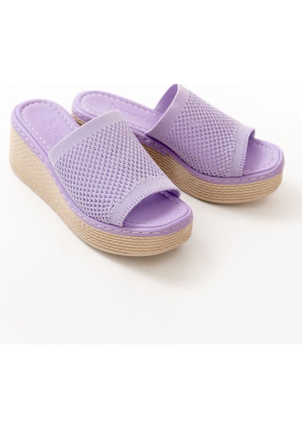 232-460 Lila Triko Günlük Ortopedik Dolgu Topuk Kadın Terlik fırsatları