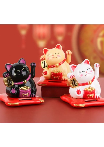 Japon Şans Kedi Güneş Enerjili El Sallayan Bereket Para Kazanç 1 Adet Beyaz modelleri