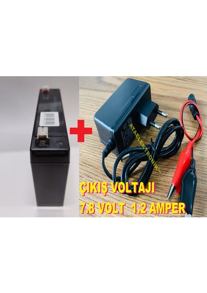 Ata Elektronik 6 Volt 7 Amper Akü ve 6 Volt Akü Charger ( Ledli Işıklı ) Kesicili Adaptör  Extra Maşalı ( 2li Set - Akü ve Şarj Cihazlı )