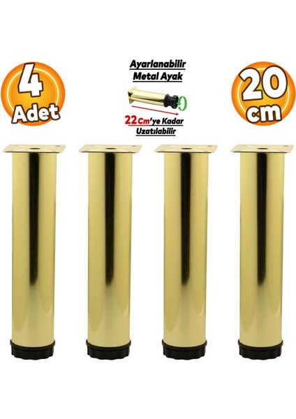 Ayarlanabilir Mobilya Kanepe Baza Koltuk Metal Destek Yükseltici Gold Ayağı Ayakları 20 cm 4 Adet
