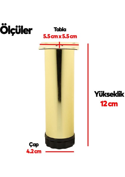 Ayarlanabilir Mobilya Kanepe Baza Koltuk Metal Destek Yükseltici Ayağı 12 cm Gold Ayakları 4 Adet