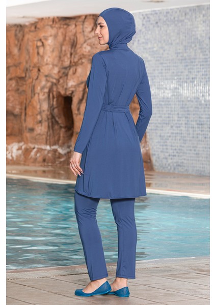 3'lü Pareolu Likralı Tam Kapalı Tesettür Mayo 1252/02 Koyu Lacivert modelleri