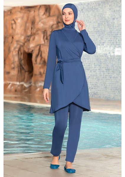 3'lü Pareolu Likralı Tam Kapalı Tesettür Mayo 1252/02 Koyu Lacivert fırsatları