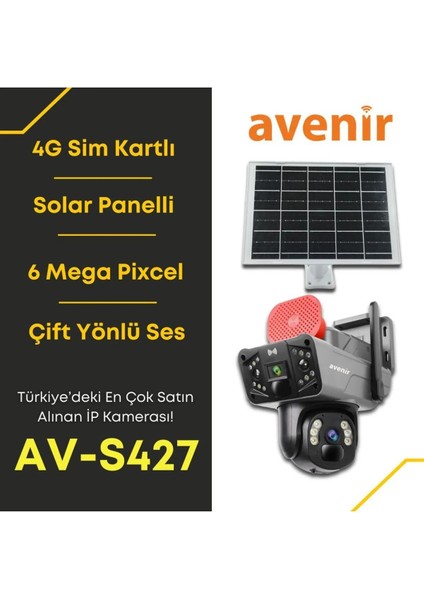 AV-S427 3mp+3mp = 6mp ve 2 Kameralı Solar Ptz 4g Sim Kartlı Güneş Enerjili Kamera