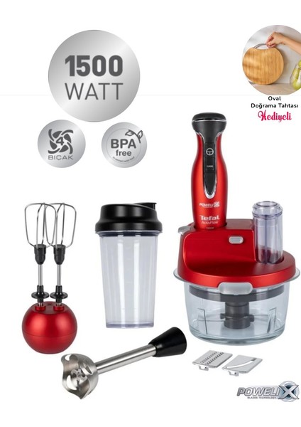 Dilimleyici ve Rende 4 Bıçaklı Powelix 1500W Güç 1,5 Litre Cam Hazneli Blender & Mutfak Robotu- Onerous Marka Hediye