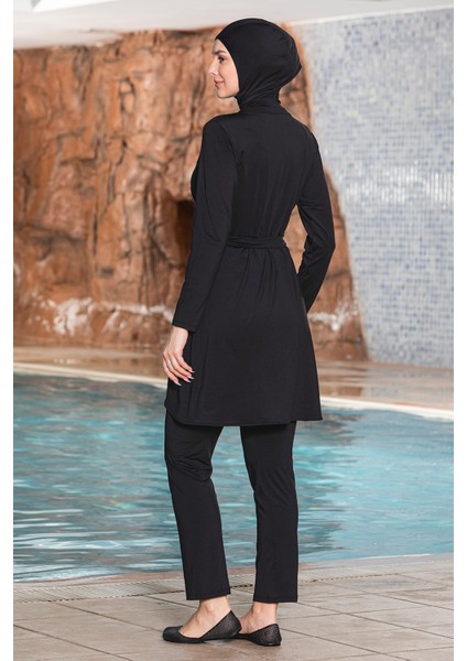 3'lü Pareolu Likralı Tam Kapalı Tesettür Mayo 1252/01 Siyah modelleri
