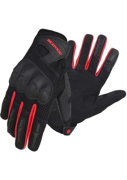 MC58 Yazlık Korumalı Motosiklet Eldiveni Siyah-Kırmızı