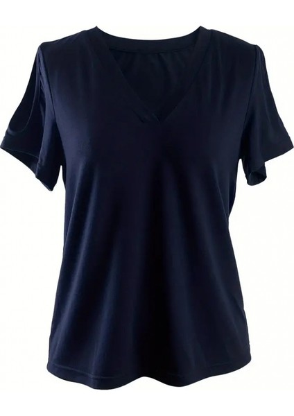 Kadın Kısa Kollu V Yaka Kollar Açık Detay Viskon Bluz fırsatları