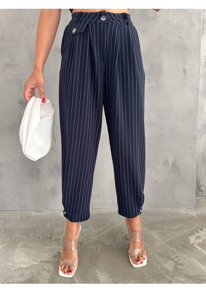 Kadın Örme Krep Kumaş Çizgi Desenli Kuşak Detaylı Ceket ve Pantolon Takım modelleri