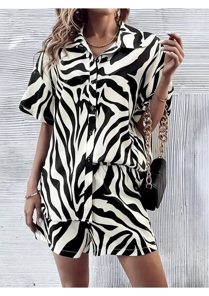 Kadın Zebra Desenli Pamuk-Polyester Kumaş Ikili Takım fiyatları