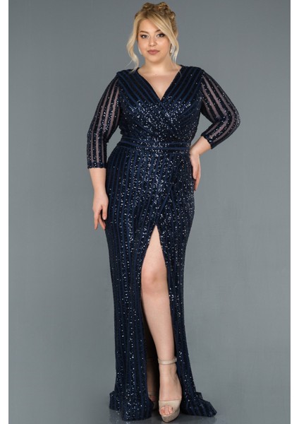 Kapri Kol Yırtmaçlı Pul Payet Büyük Beden Abiye ABU1043