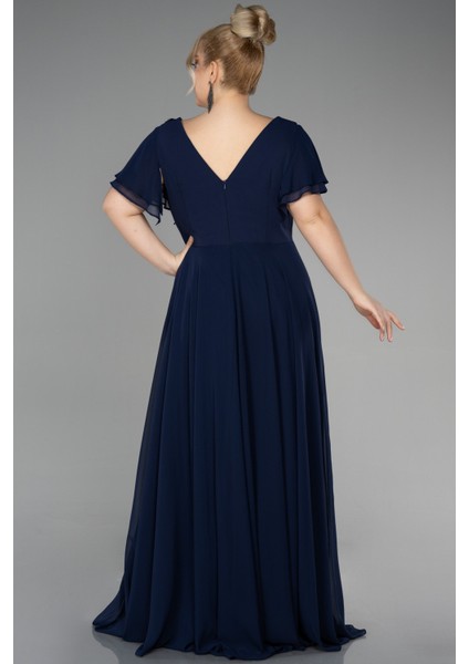 Uzun Taş Işlemeli Şifon Kısa Kol Büyük Beden Abiye ABU1562 fiyatları