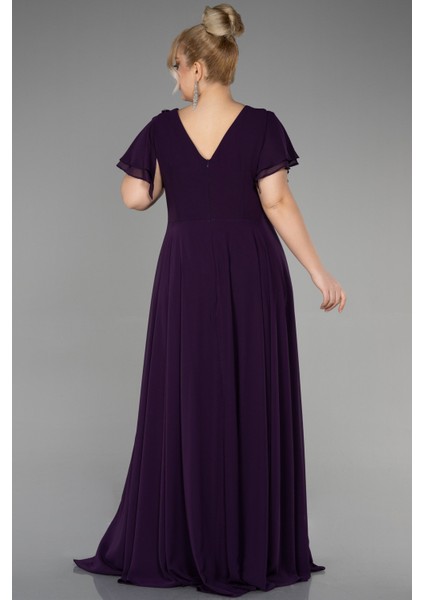 Uzun Taş Işlemeli Şifon Kısa Kol Büyük Beden Abiye ABU1562 fiyatları