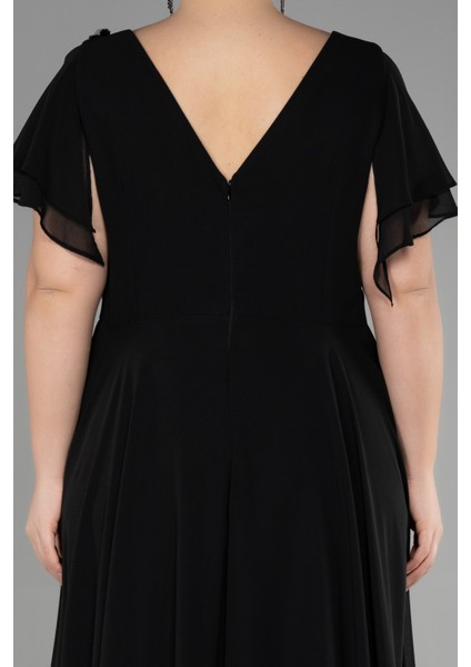 Uzun Taş Işlemeli Şifon Kısa Kol Büyük Beden Abiye ABU1562 fırsatları