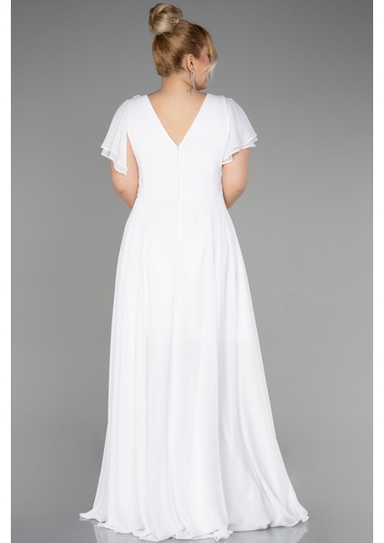 Uzun Taş Işlemeli Şifon Kısa Kol Büyük Beden Abiye ABU1562 fiyatları