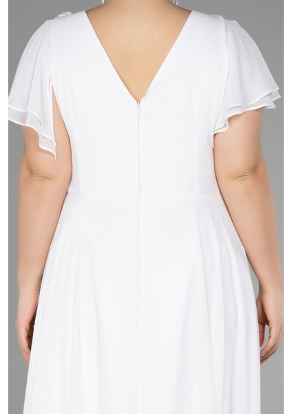 Uzun Taş Işlemeli Şifon Kısa Kol Büyük Beden Abiye ABU1562 fırsatları