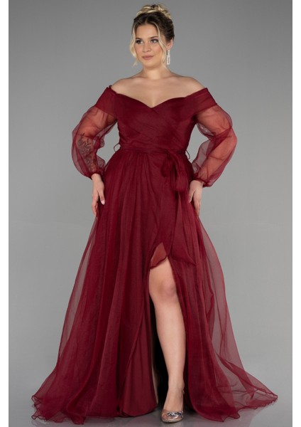 Kayık Yaka Uzun Kol Büyük Beden Abiye ABU1535