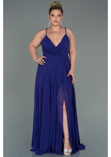 Yırtmaçlı Uzun Şifon Büyük Beden Abiye ABU1324