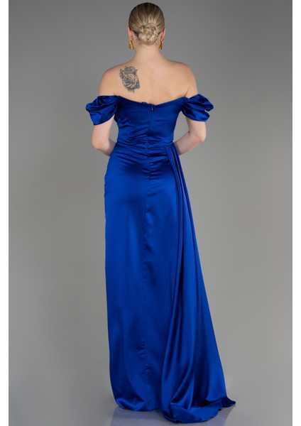 Kayık Yaka Kuyruklu Uzun Saten Abiye ABU1606 fiyatları