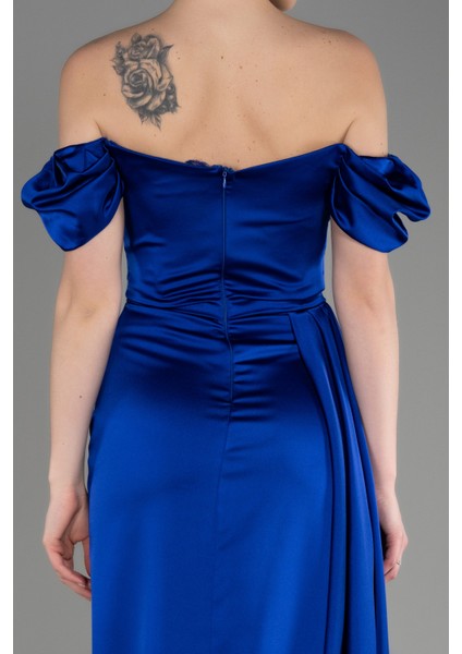 Kayık Yaka Kuyruklu Uzun Saten Abiye ABU1606 fırsatları