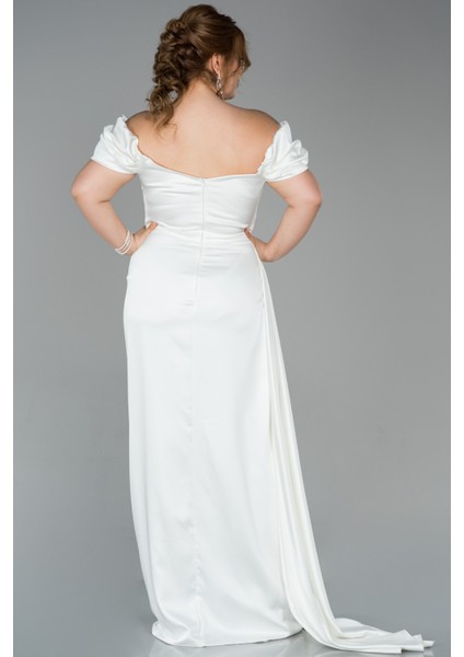 Kayık Yaka Uzun Saten Büyük Beden Abiye ABU1626 fiyatları