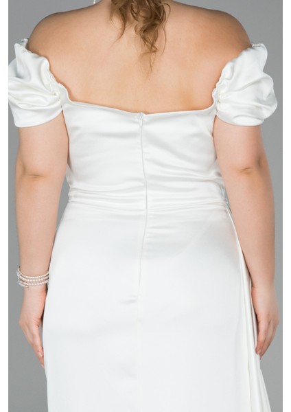 Kayık Yaka Uzun Saten Büyük Beden Abiye ABU1626 fırsatları