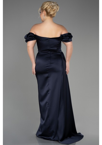 Kayık Yaka Uzun Saten Büyük Beden Abiye ABU1626 fiyatları