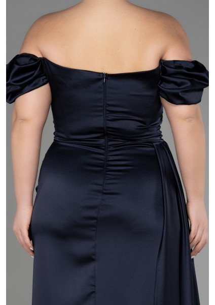 Kayık Yaka Uzun Saten Büyük Beden Abiye ABU1626 fırsatları