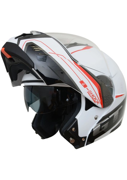 B700 B-Shock Çene Açılır Vizörlü Kask Beyaz/Kırmızı
