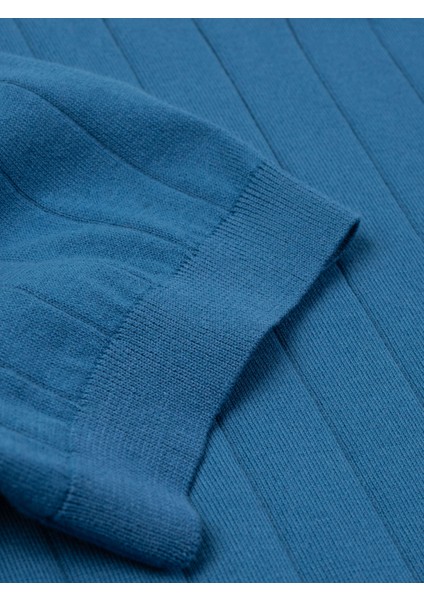 Erkek Slım Fıt Triko T-Shırt-Havacı Mavi indirimleri