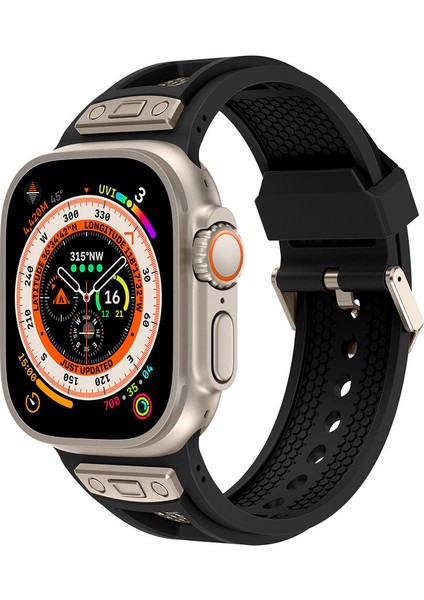 Apple Watch Uyumlu Ultra / Ultra 2 49MM Hava Alabilen Metal Işlemeli Petek Desenli Silikon Rugged Kordon