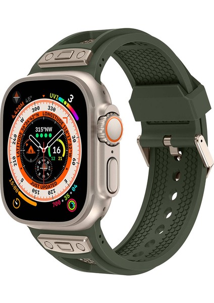 Apple Watch Uyumlu Ultra / Ultra 2 49MM Hava Alabilen Metal Işlemeli Petek Desenli Silikon Rugged Kordon