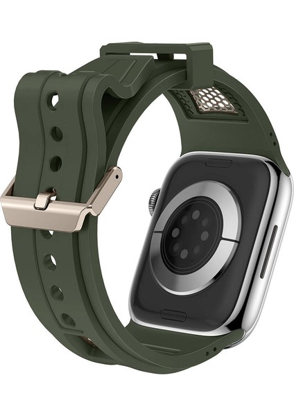 Apple Watch Uyumlu Ultra / Ultra 2 49MM Hava Alabilen Metal Işlemeli Petek Desenli Silikon Rugged Kordon