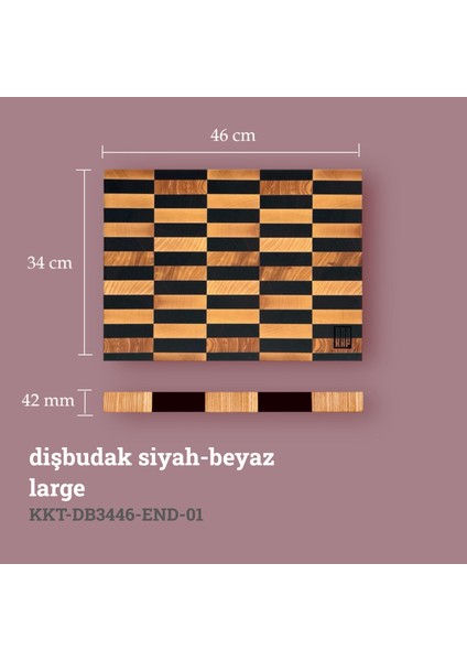 Kaf Ahşap Kesme Tahtası Dişbudak ( End-Grain) Siyah-Beyaz