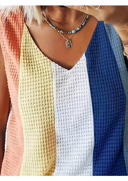 Kadın Sıfır Kol V Yakalı Çok Renkli Triko Bluz fiyatları