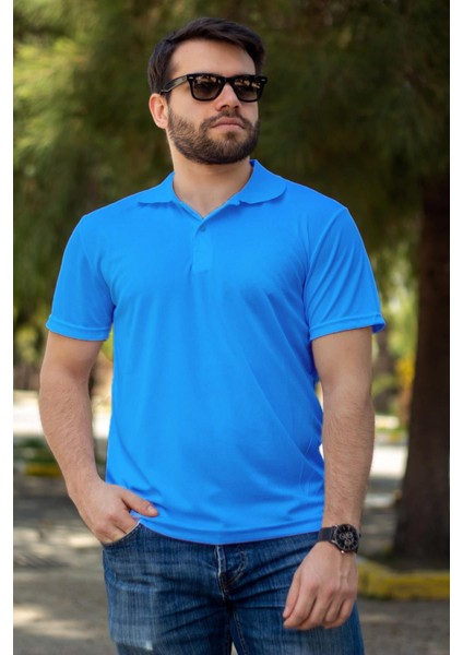 Erkek Turkuaz Petek Tam Esnek Likralı Rahat Ribana Kol Polo Yaka T-Shirt 24EPLYSNSP