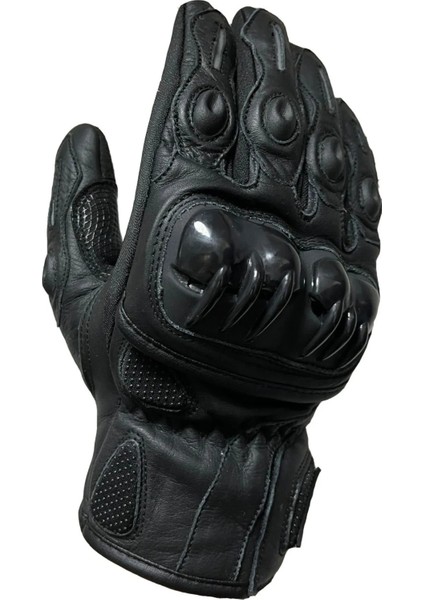 VN-9021 Gerçek Deriden Korumalı Siyah Motorcu Eldiveni