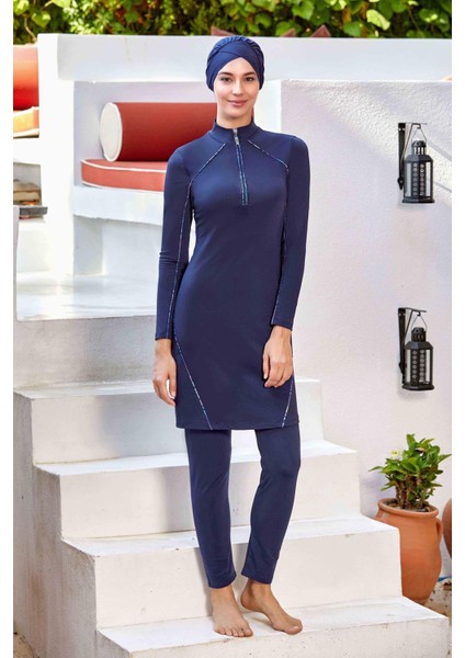 Likralı Tam Kapalı Tesettür Mayo Eslında 4544 Koyu Lacivert