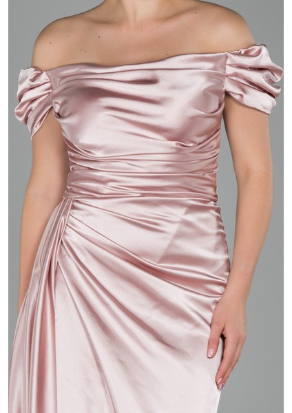 Kayık Yaka Kuyruklu Uzun Saten Abiye ABU1606 modelleri