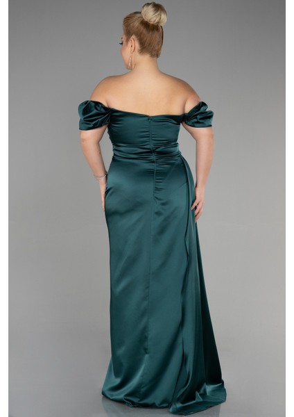 Kayık Yaka Uzun Saten Büyük Beden Abiye ABU1626 fiyatları